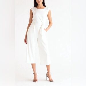 Tahari ASL Scuba Crepe Side Knot Jumpsuit – Size 10 – Ivory